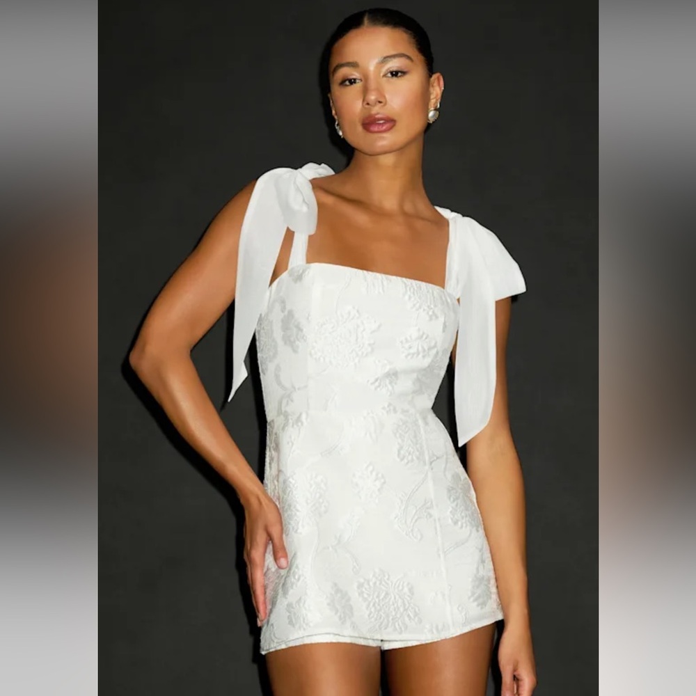 LULUS Esihle White Jacquard Tie-Strap Skort Romper